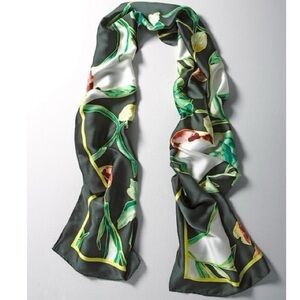 NWT White House Black Market Autumn Leaves Spruce Floral Oblong Scarf 71”x21”